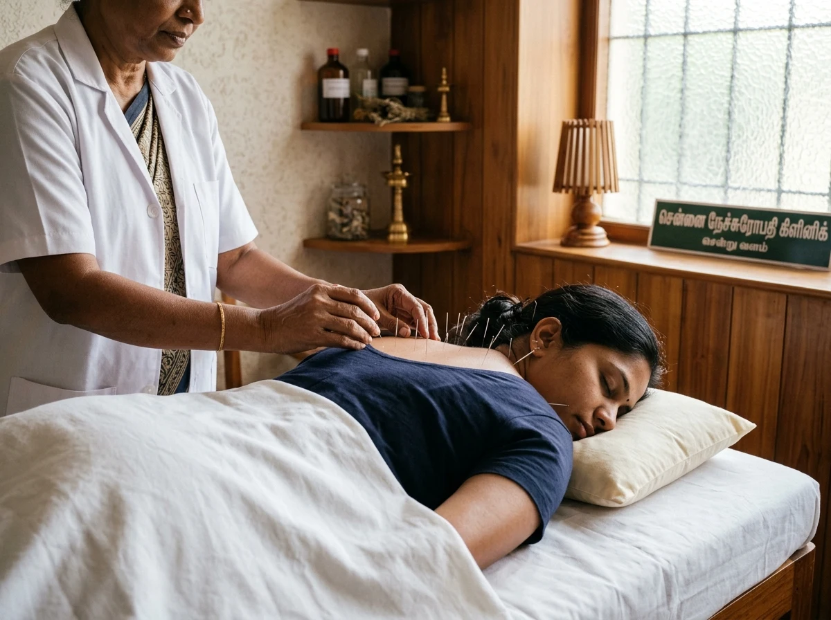 Documentary clinical acupuncture session at Athmease Nature Cure Clinic